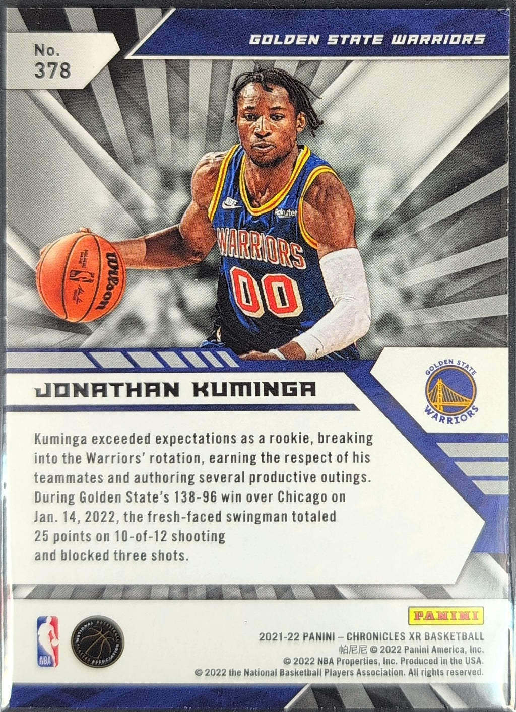 2021-22 Panini Chronicles Jonathan Kuminga #378 RC Golden State Warriors back