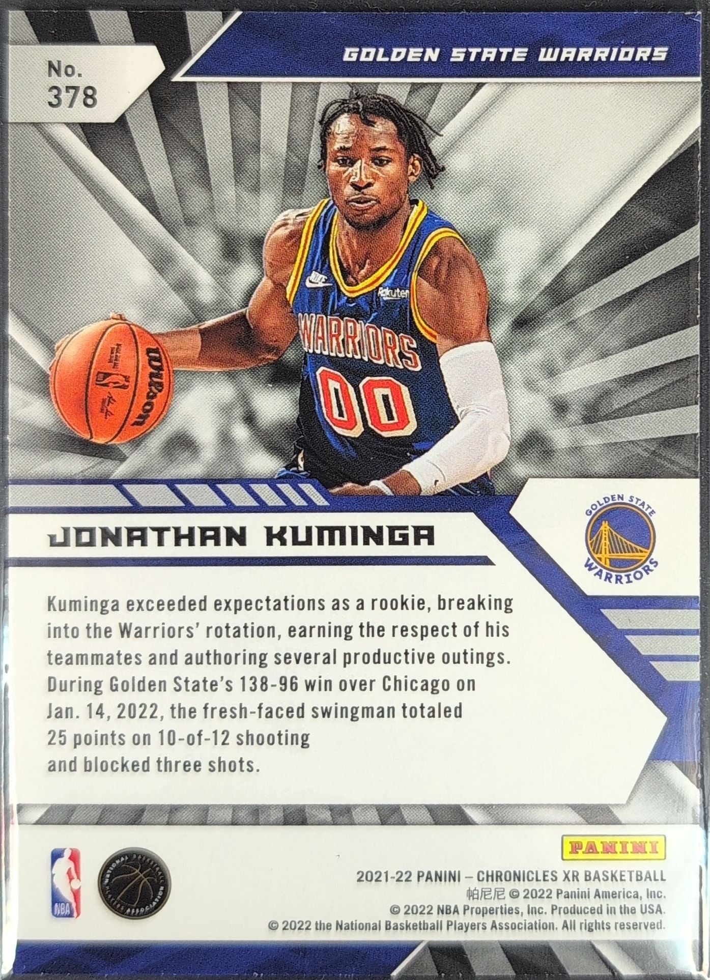2021-22 Panini Chronicles Jonathan Kuminga #378 RC Golden State Warriors back
