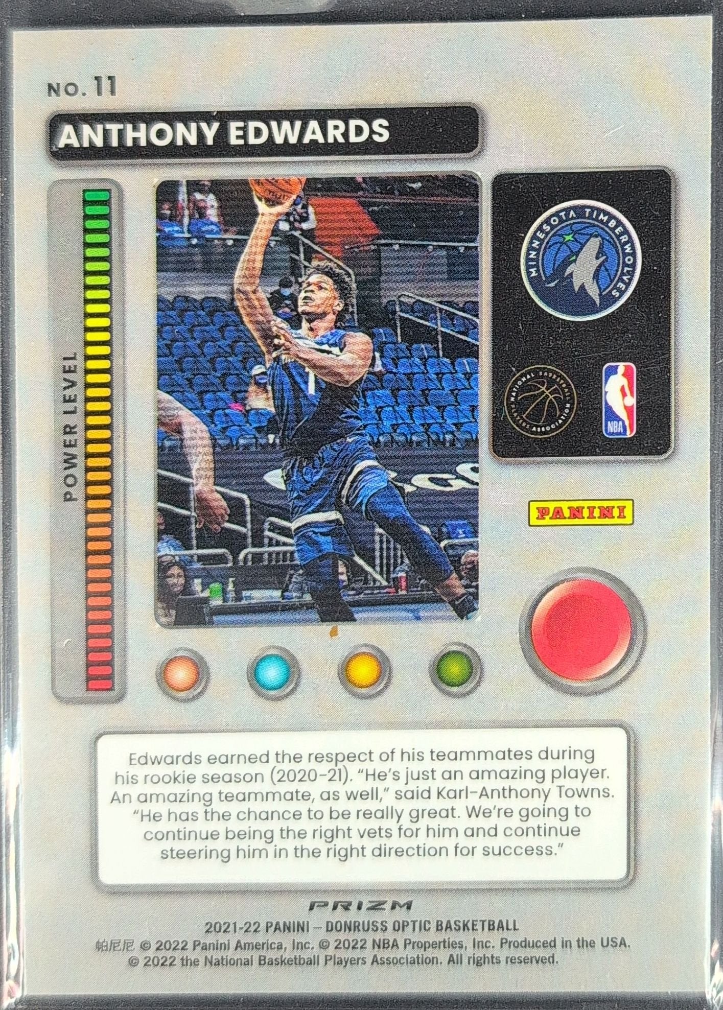 Anthony Edwards 2021-22 Donruss Optic #11 T-Minus 3...2...1 Purple Minnesota Timberwolves - back image