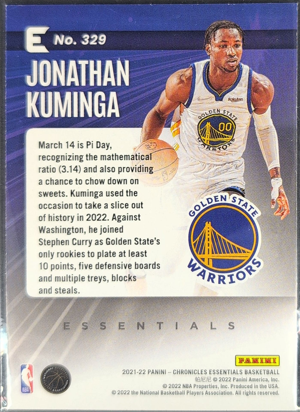 2021-22 Panini Chronicles Jonathan Kuminga #329 Bronze Golden State Warriors back