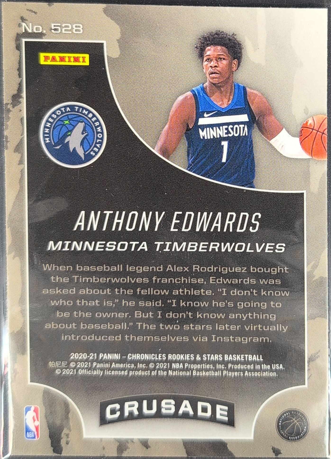 2020-21 Panini Chronicles Anthony Edwards #528 RC Minnesota Timberwolves back