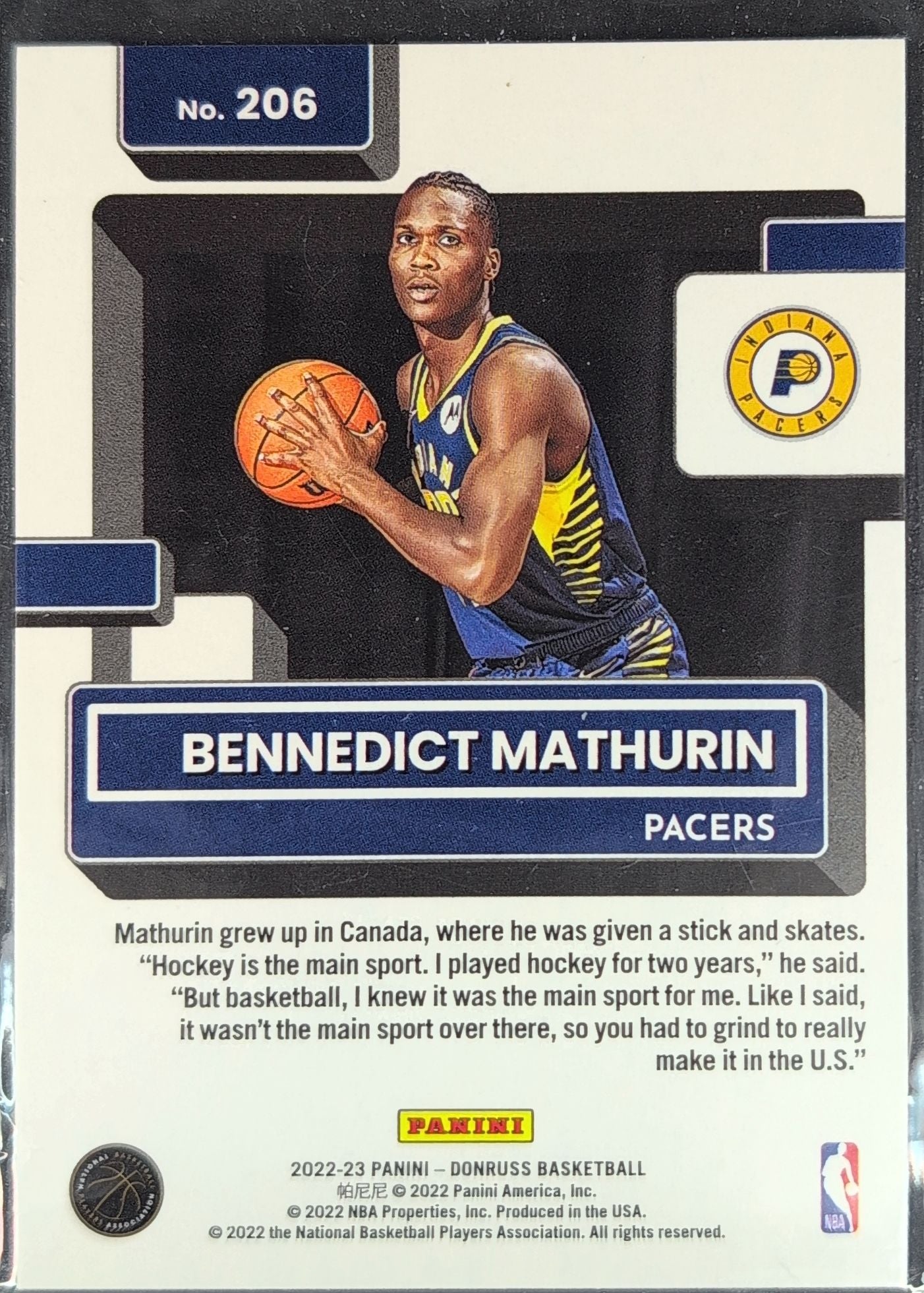 2022-23 Donruss Bennedict Mathurin #206 Holo Laser Green RC Indiana Pacers back