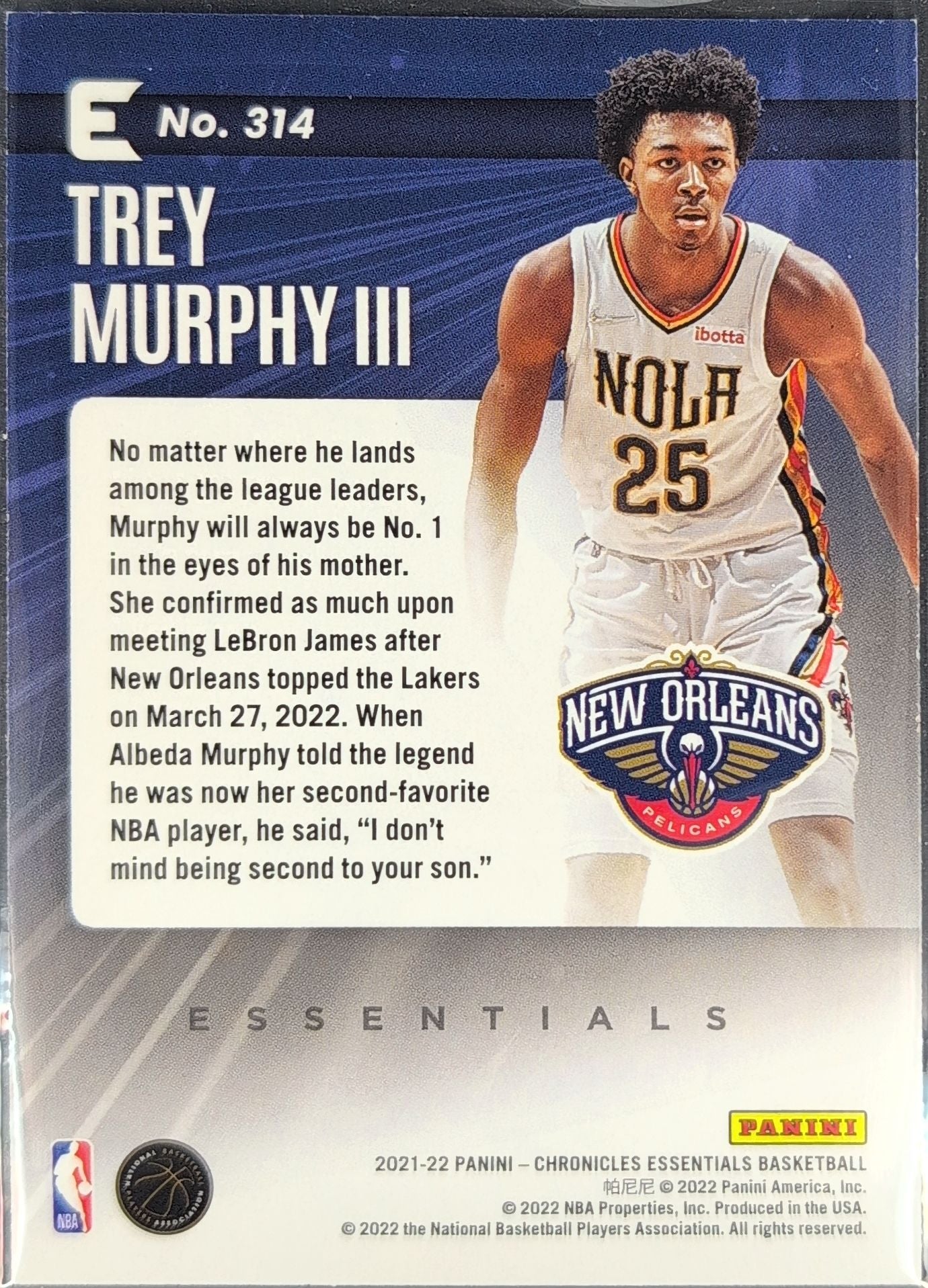 2021-22 Panini Chronicles Trey Murphy III #314 New Orleans Pelicans back