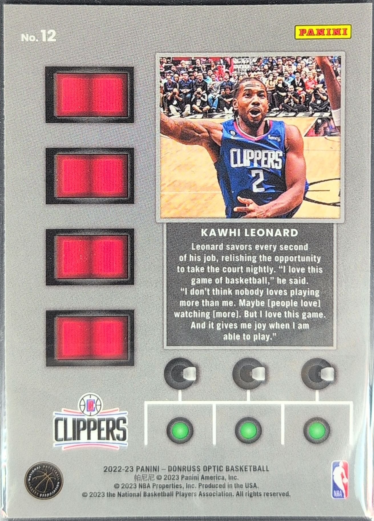 Kawhi Leonard 2022-23 Donruss Optic #12 T-Minus 3...2...1... Holo Los Angeles Clippers - back image