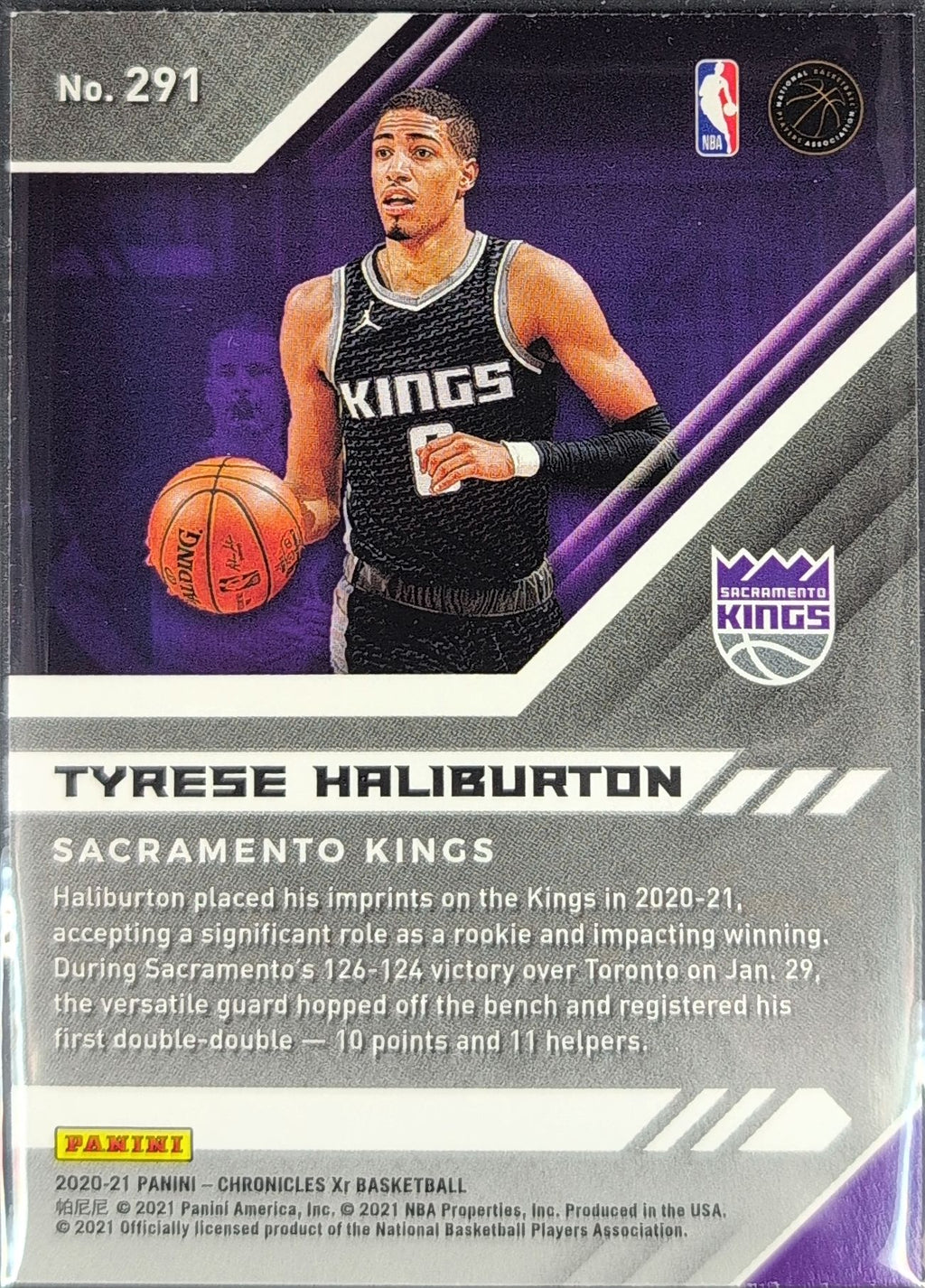2020-21 Panini Chronicles Tyrese Haliburton #291 RC Sacramento Kings back