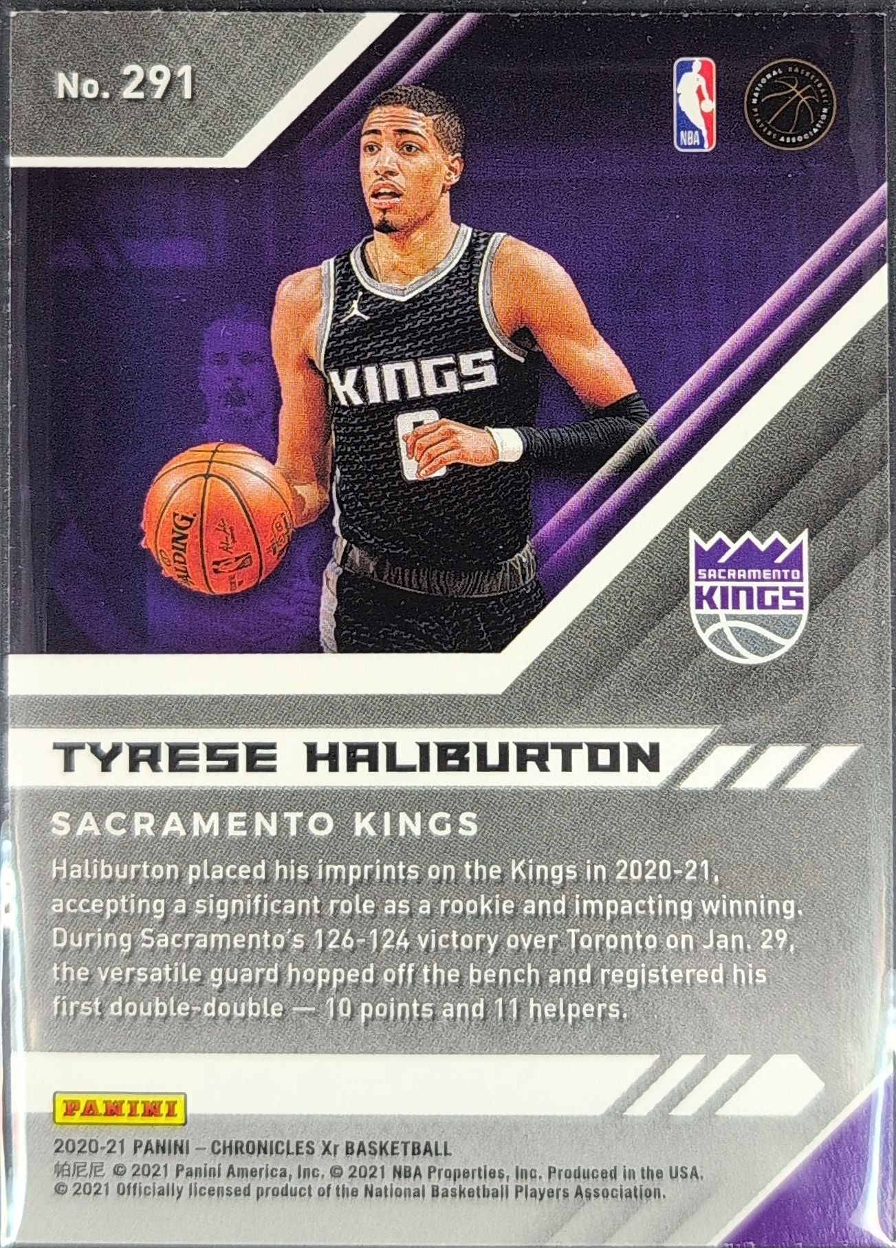 2020-21 Panini Chronicles Tyrese Haliburton #291 RC Sacramento Kings back
