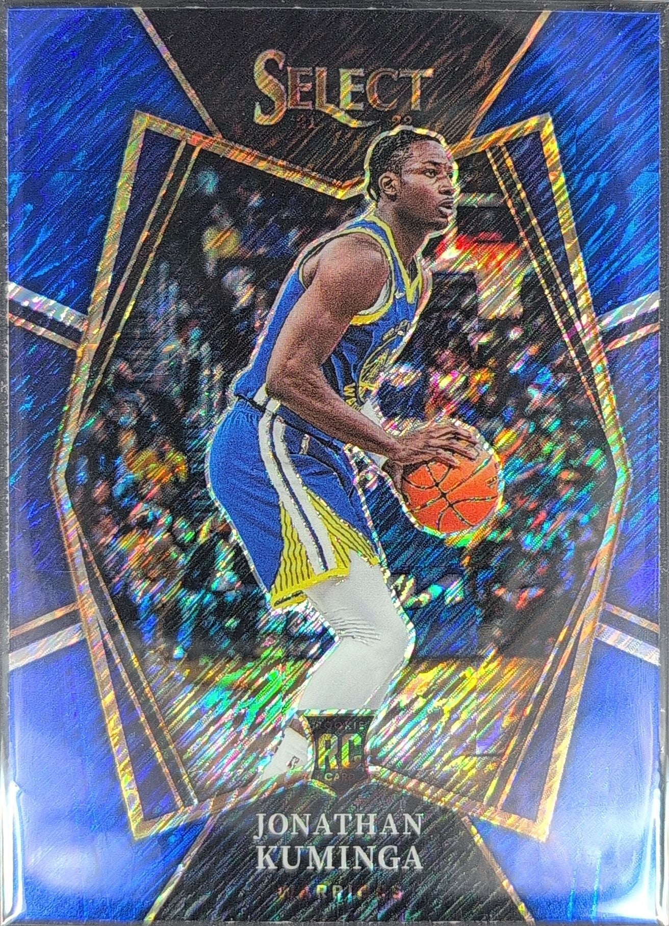 2021-22 Panini Select Jonathan Kuminga #123 Blue Shimmer Prizms RC Golden State Warriors front
