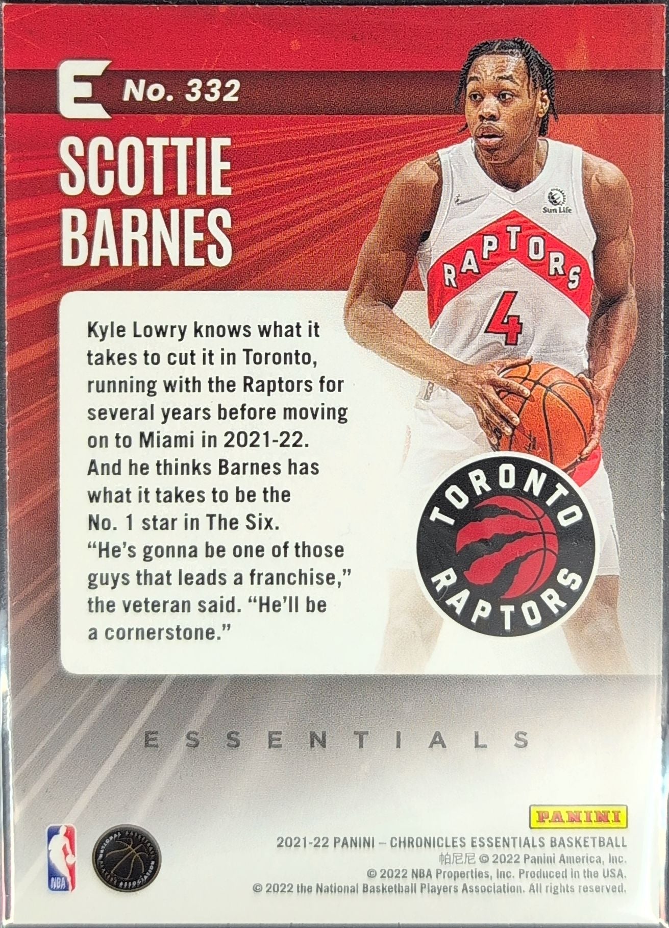 2021-22 Panini Chronicles Scottie Barnes #332 Green RC Toronto Raptors back