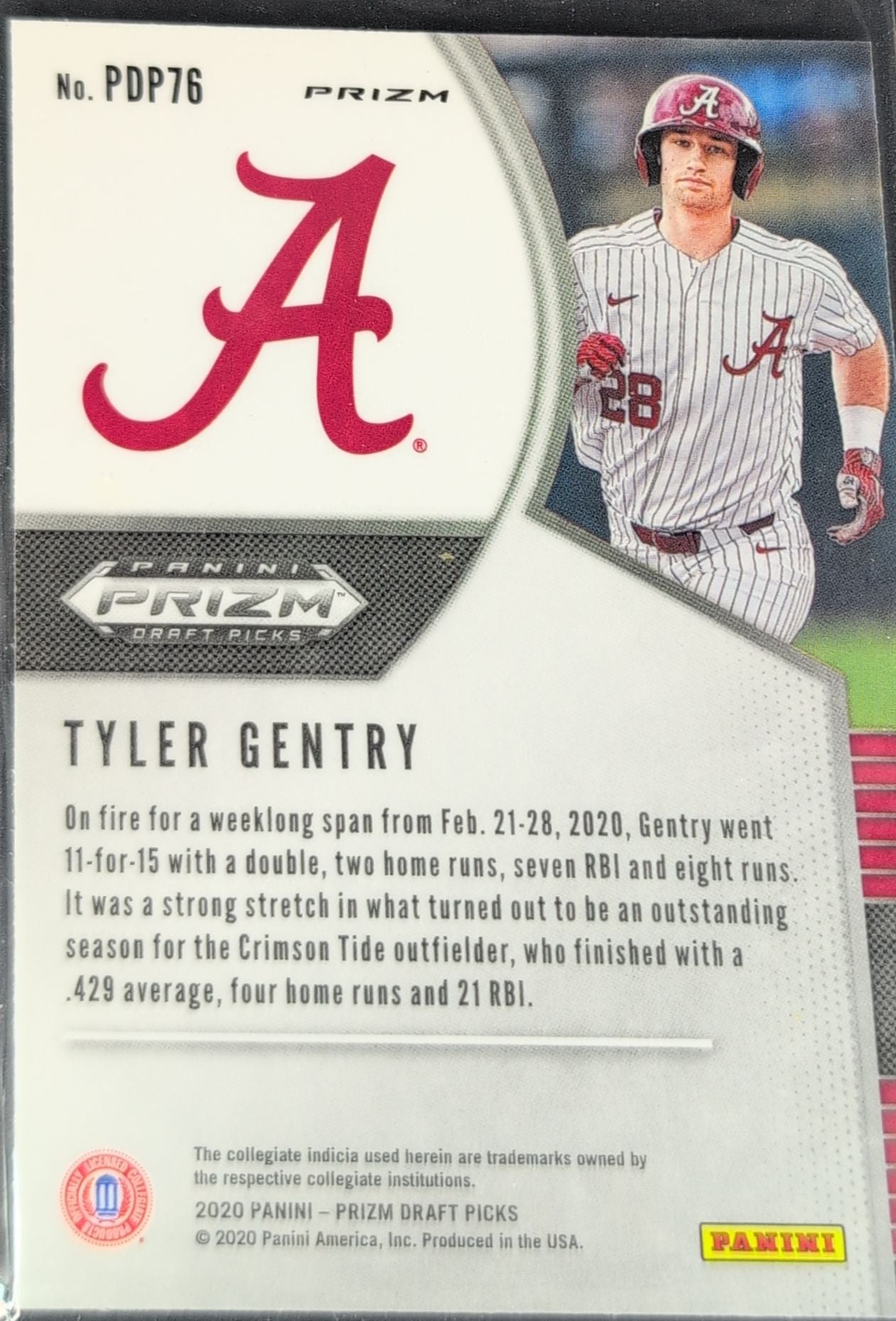 Tyler Gentry 2020 Panini Prizm Draft Picks #PDP76 Hyper Green and Yellow Alabama