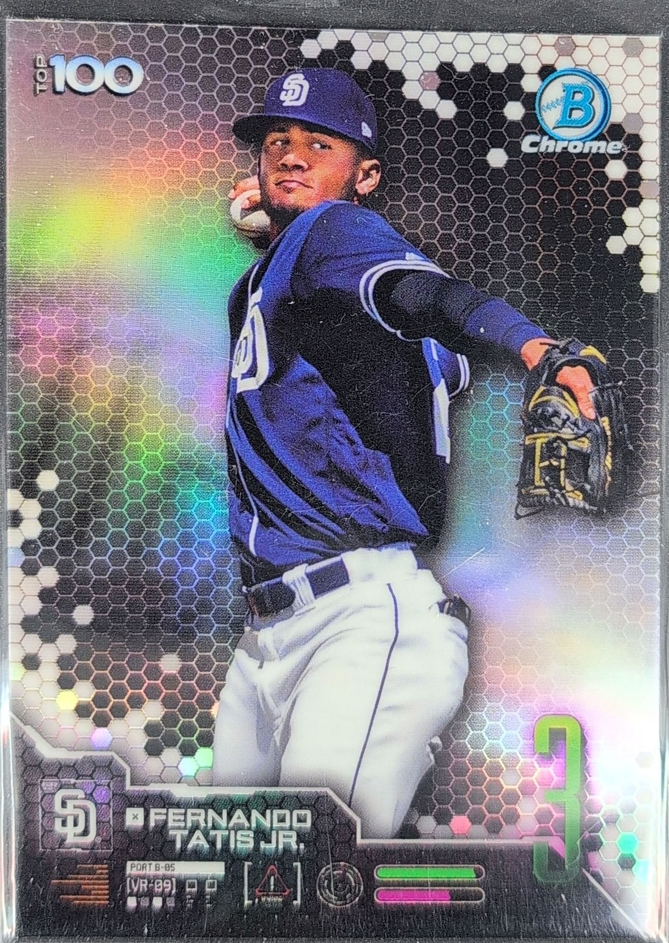 Fernando Tatis Jr. 2019 Bowman #BTP-3 Bowman Scouts' Top 100 refractor San Diego Padres - front image