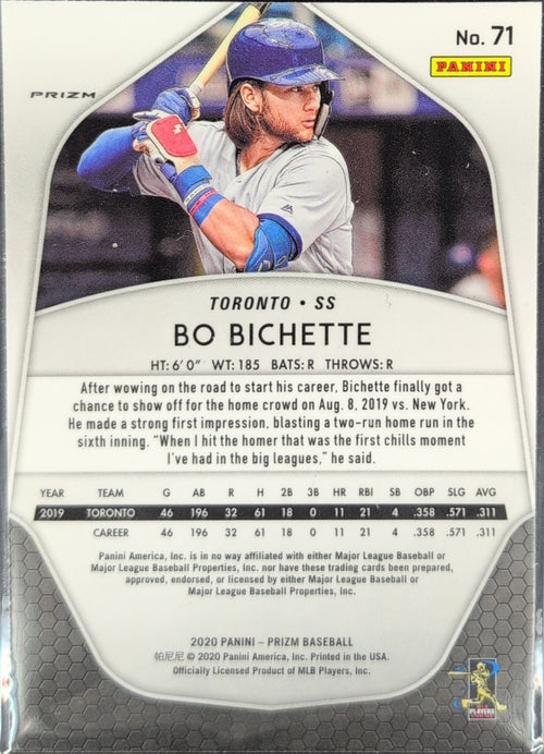 2020 Panini Prizm Bo Bichette #71 Silver Prizm RC Toronto Blue Jays back