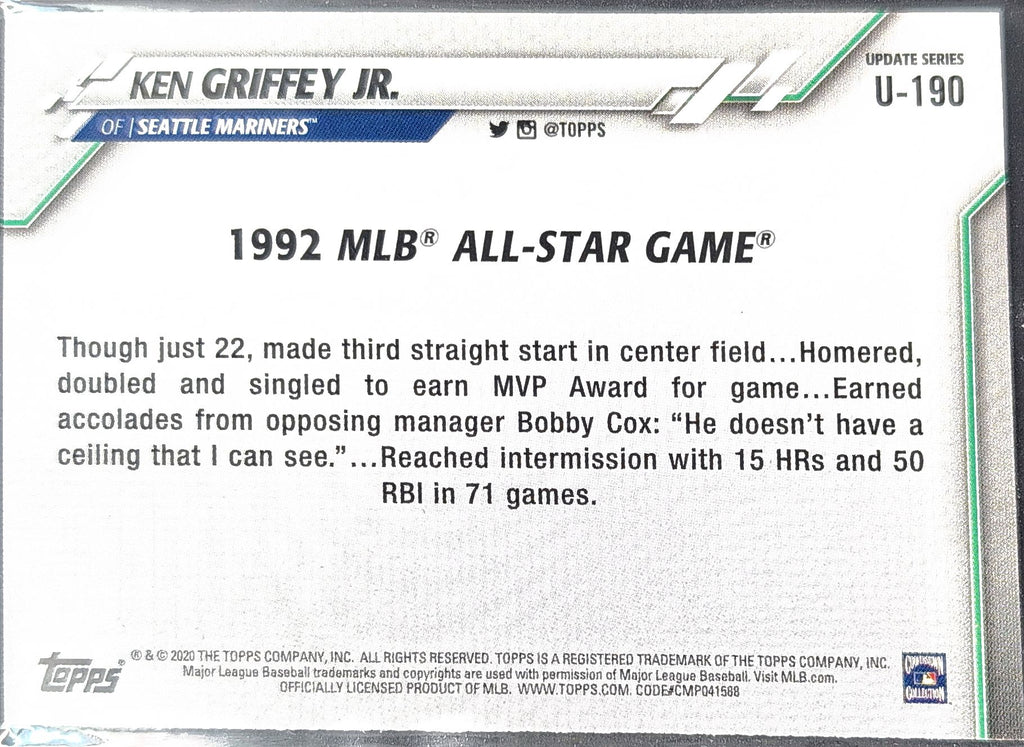 2020 Topps Update Ken Griffey Jr. #U-190 Seattle Mariners back