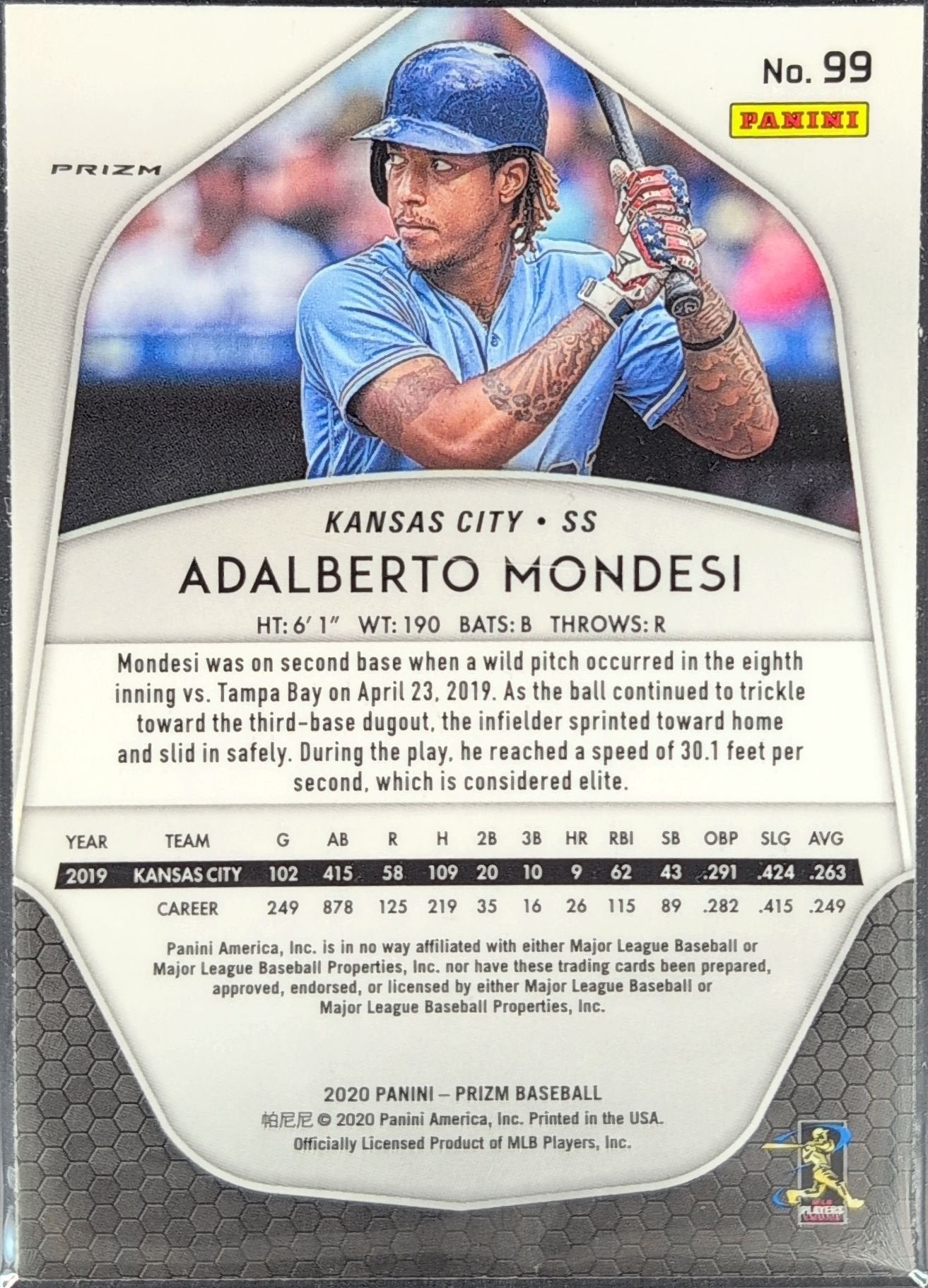 Adalberto Mondesi 2020 Panini Prizm #99 Silver Prizm Kansas City Royals - back image