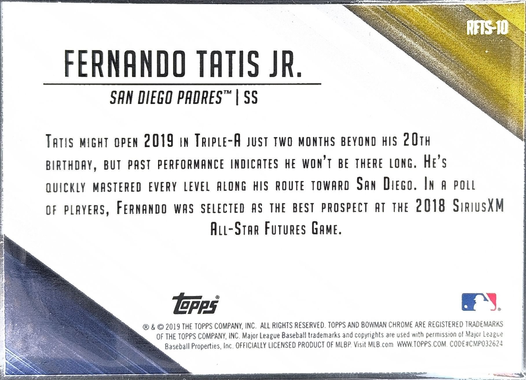 Fernando Tatis Jr. 2019 Bowman #RFTS-10 Ready for the Show Refractor San Diego Padres - back image