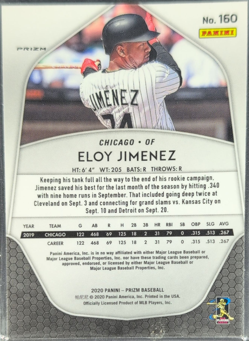 Eloy Jimenez 2020 Panini Prizm #160 Purple Prizm Chicago White Sox