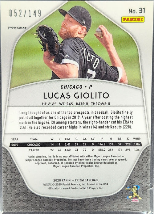 2020 Panini Prizm Lucas Giolito #31 Red Mojo Prizm SN Chicago White Sox back