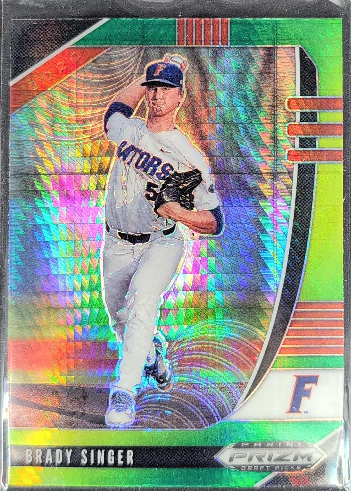 Brady Singer 2020 Panini Prizm Draft Picks #PDP52 Hyper Green and Yellow