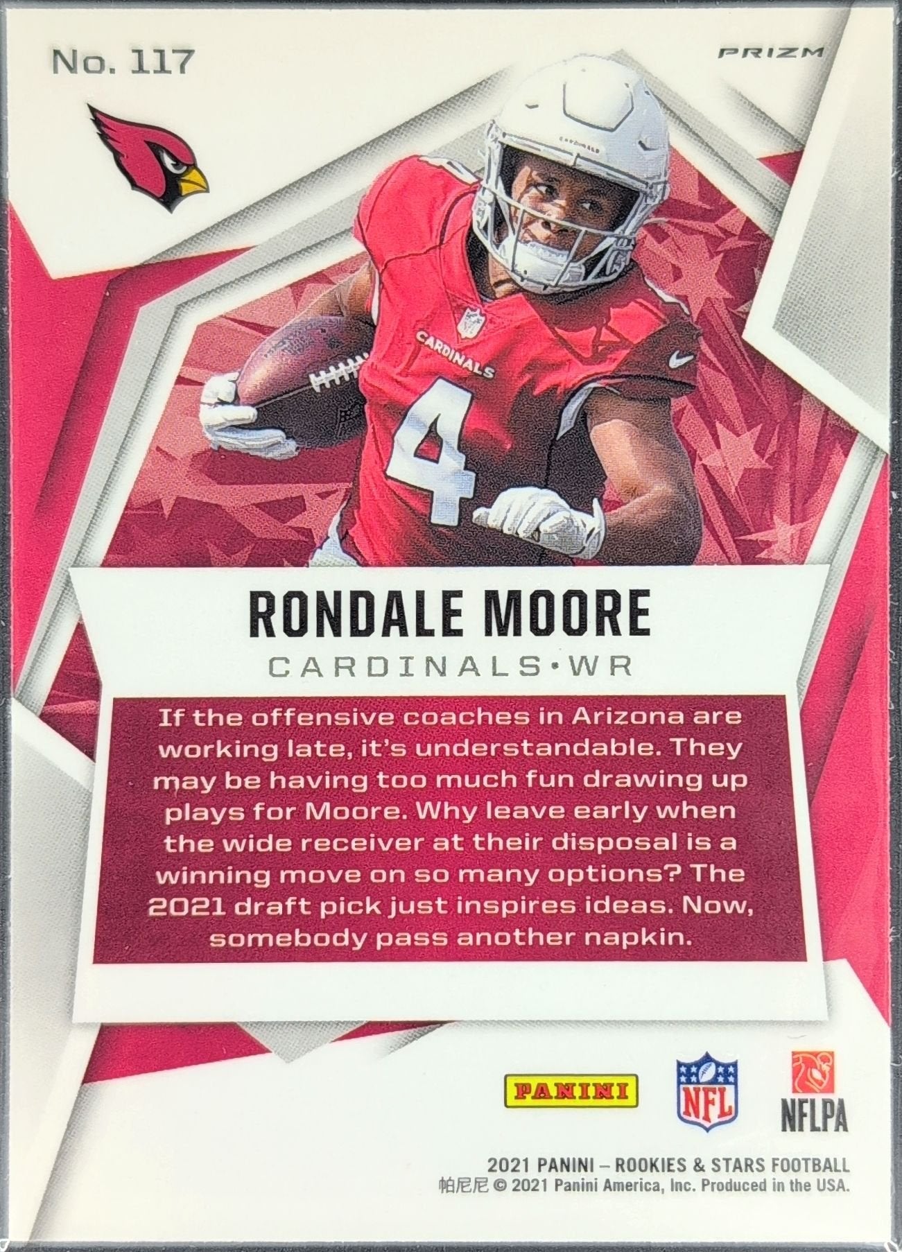 Rondale Moore 2021 Panini Rookies & Stars #117 Pulsar Prizm Rookie RC Arizona Cardinals - back image