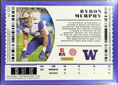 2019 Panini Contenders Draft Picks Collegiate Byron Murphy #237 AU Washington Huskies back