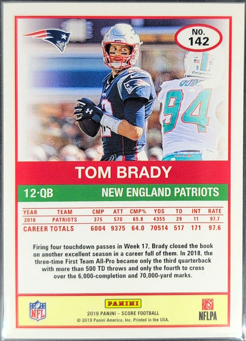 2019 Score Tom Brady #142 New England Patriots back