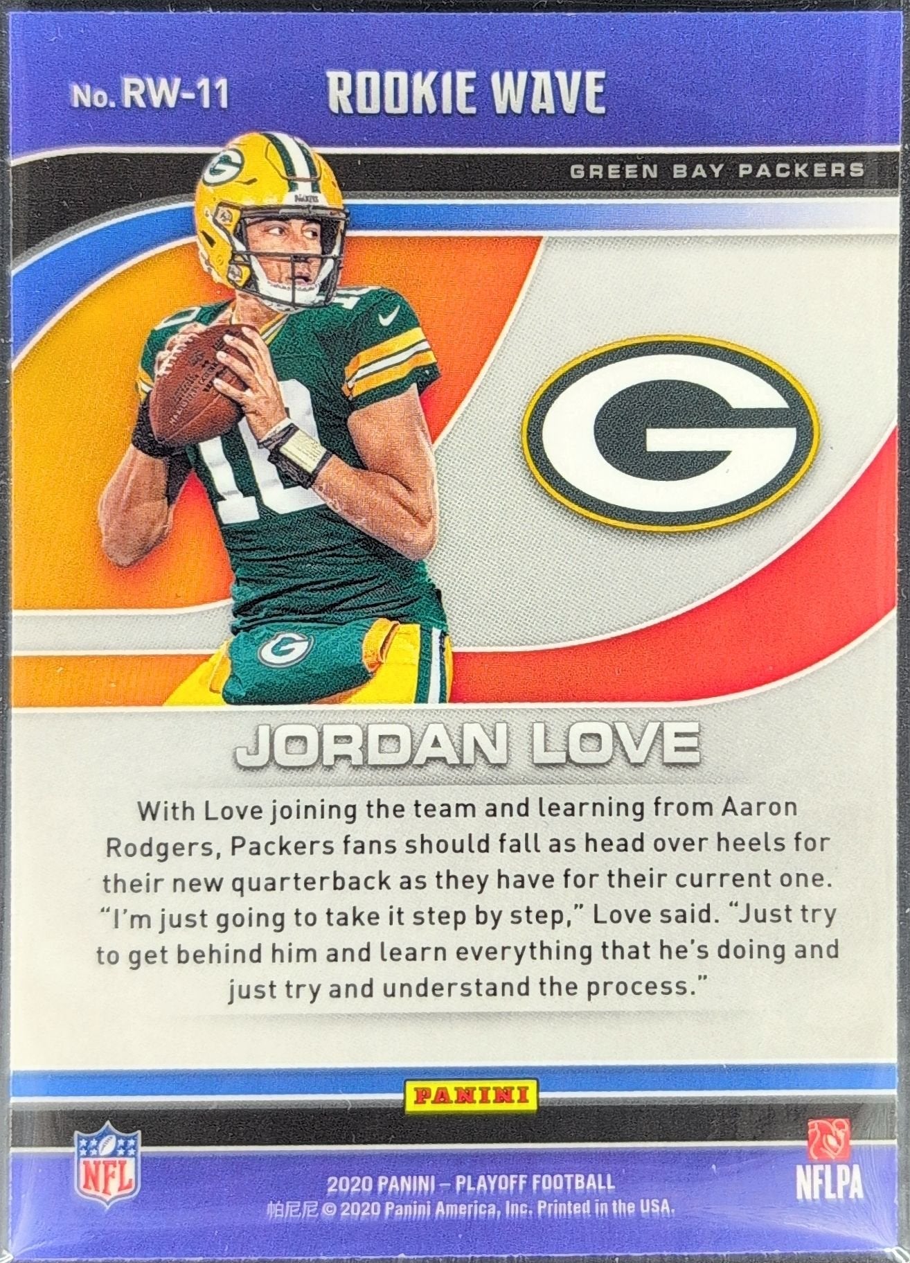 Jordan Love 2020 Panini Playoff #RW-11 Rookie Wave Green Bay Packers - back image