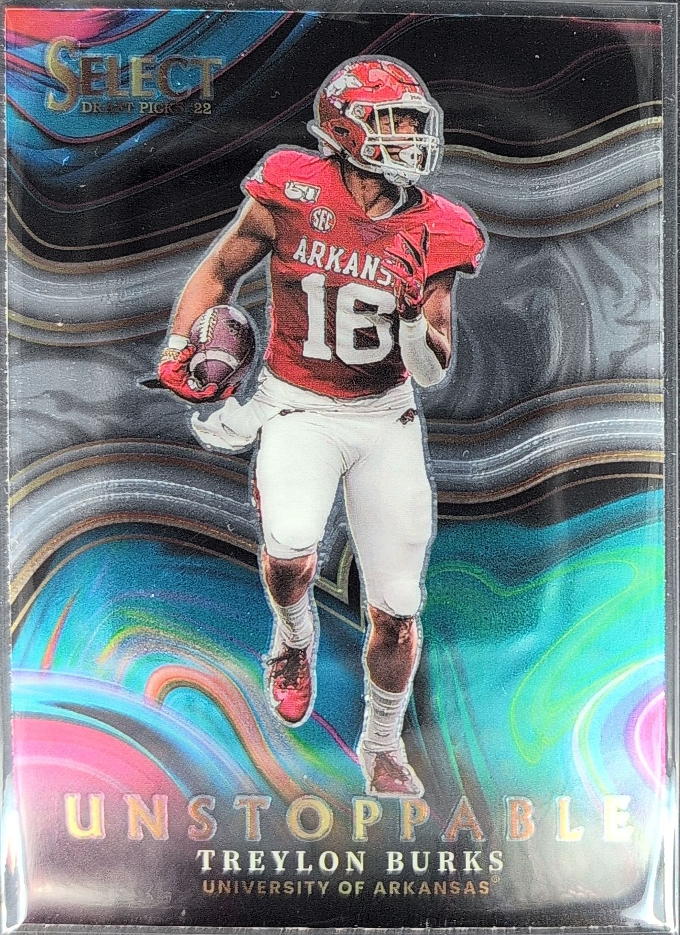 Treylon Burks 2022 Panini Select Draft Picks #US-TB Unstoppable Silver Prizm Arkansas Razorbacks - front image