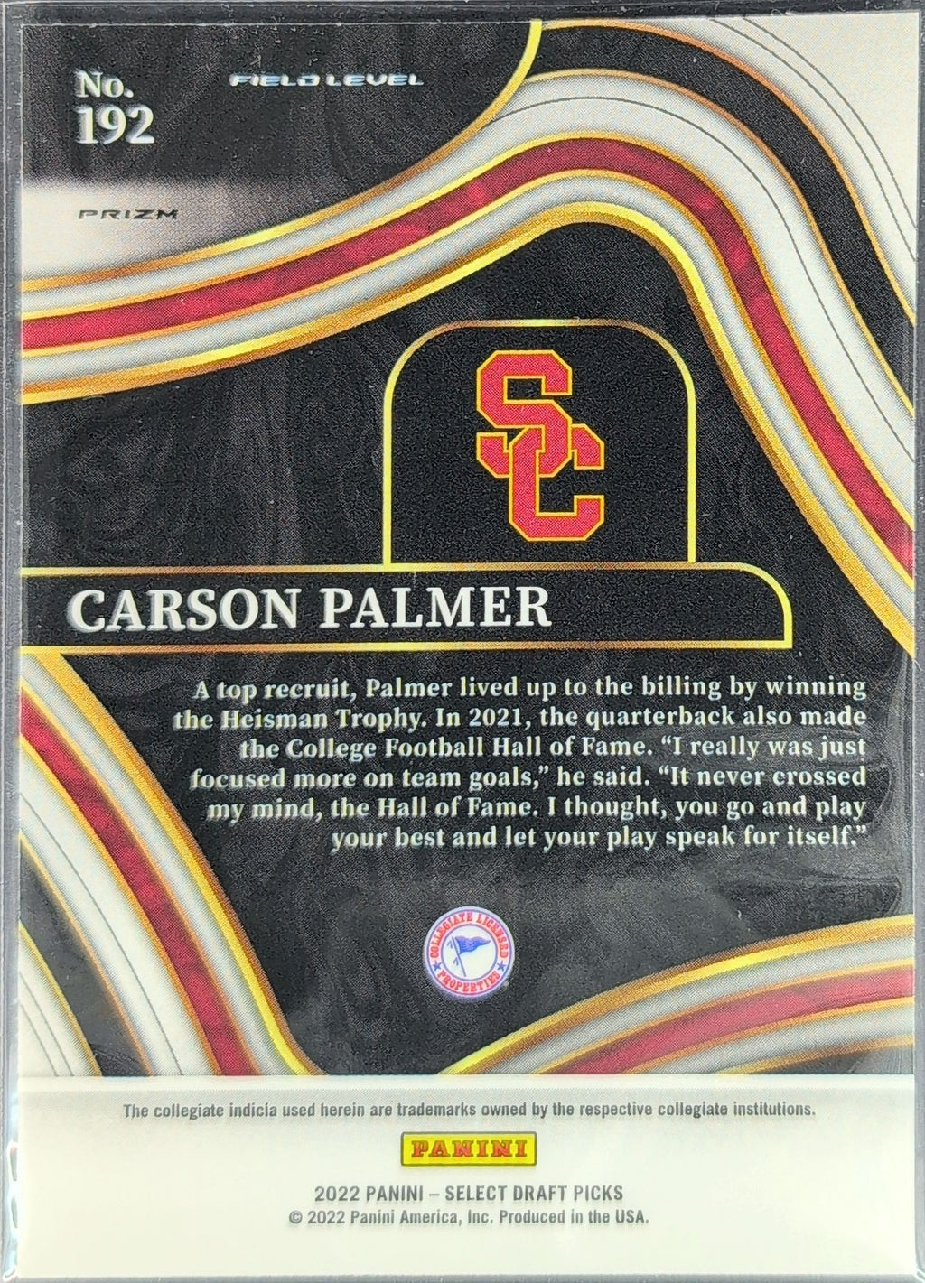 2022 Panini Select Draft Picks Carson Palmer #192 Red Lazer Prizm USC Trojans back