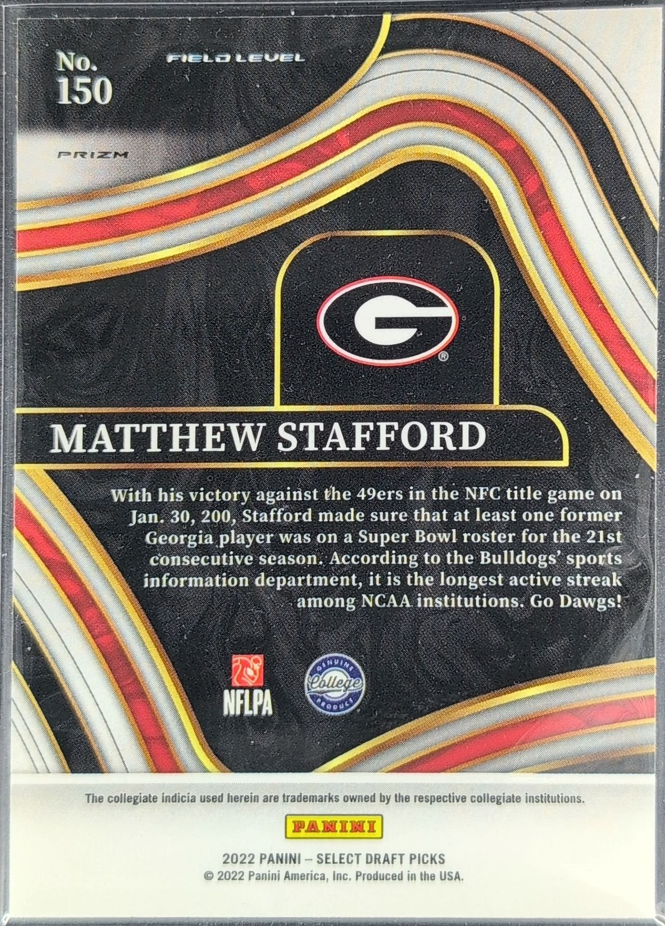 Matthew Stafford 2022 Panini Select Draft Picks #150 RedLazer Georgia Bulldogs - back image