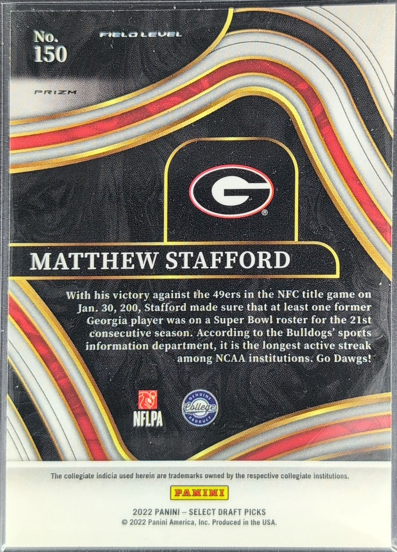 2022 Panini Select Draft Picks Matthew Stafford #150 RedLazer Georgia Bulldogs back