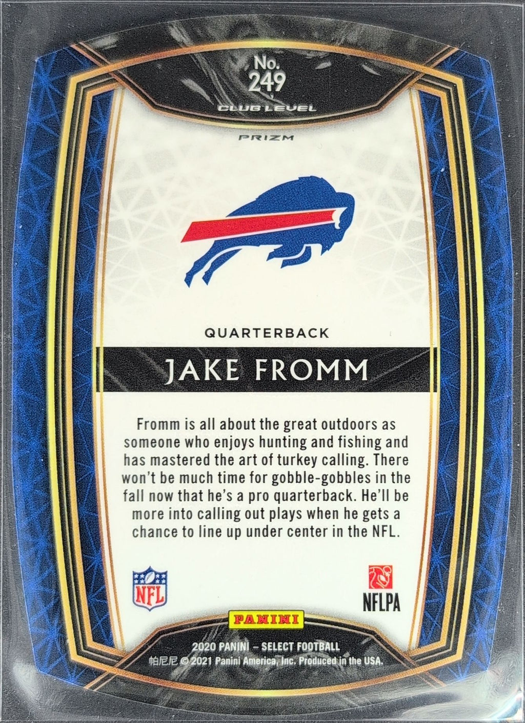 2020 Panini Select Jake Fromm #249 Orange Prizm Die Cut RC Buffalo Bills back