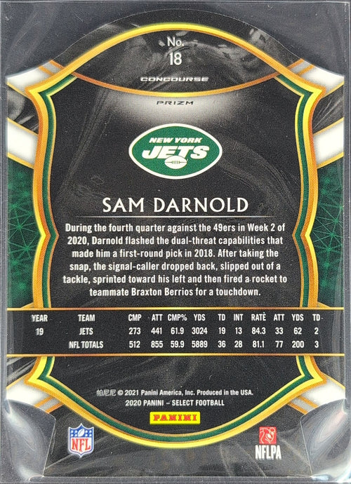 2020 Panini Select Sam Darnold #18 Light Blue Prizm Die Cut New York Jets back