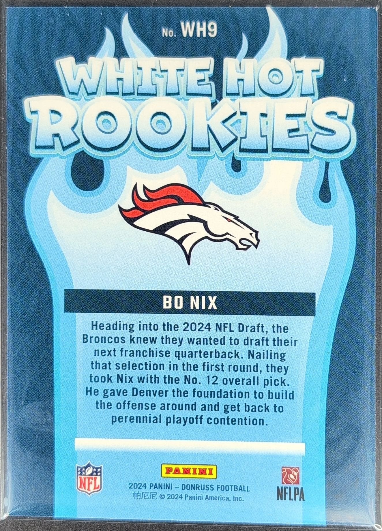 Bo Nix 2024 Donruss #WH9 White Hot Rookies Denver Broncos - back image