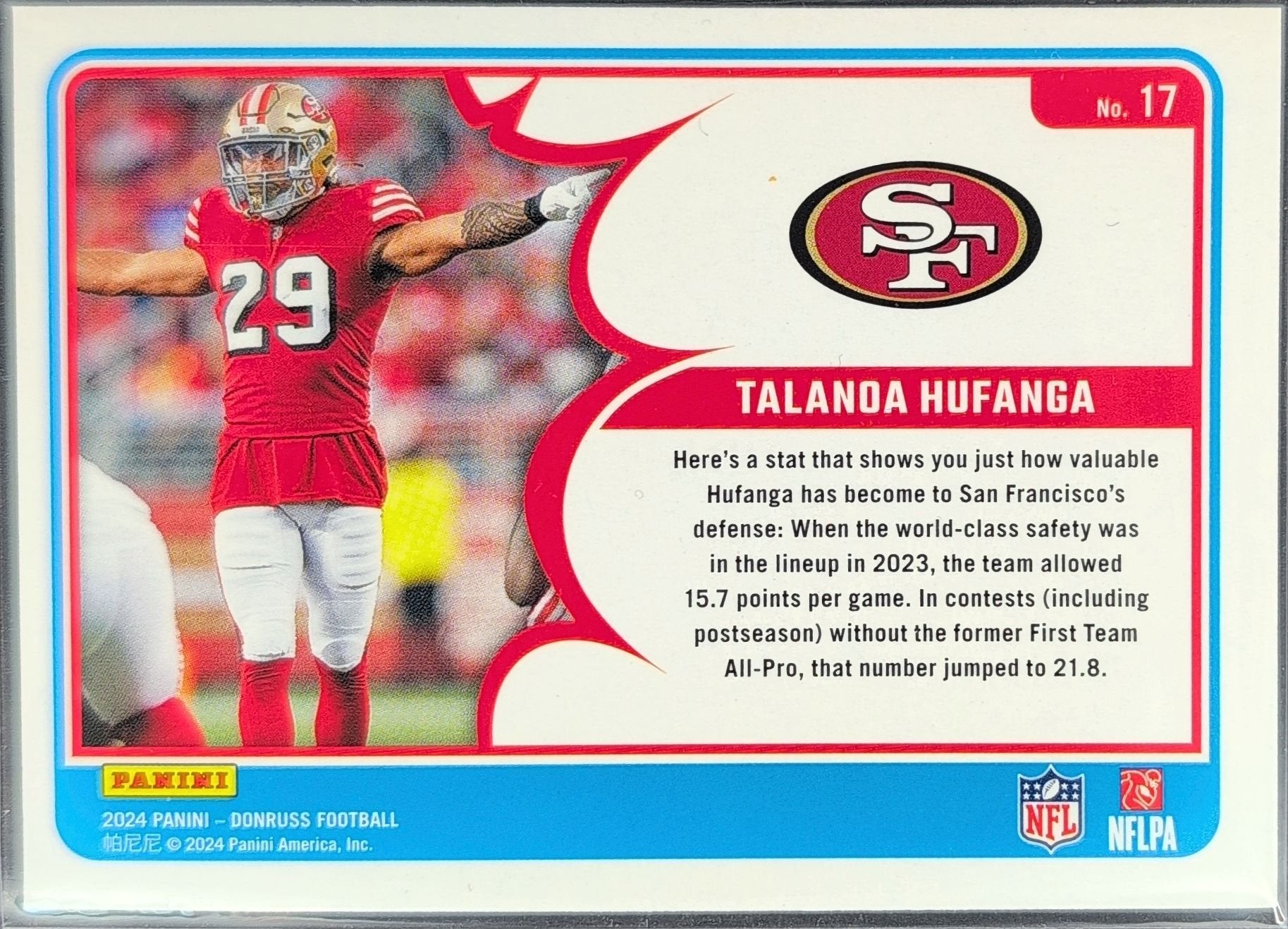 Talanoa Hufanga 2024 Donruss #17 Action All-Pros San Francisco 49ers - back image