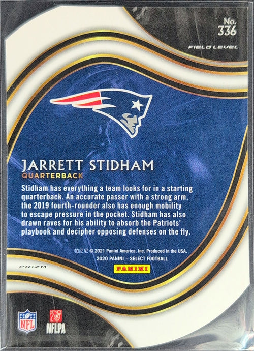 2020 Panini Select Jarrett Stidham #336 Blue Prizm Die Cut New England Patriots back