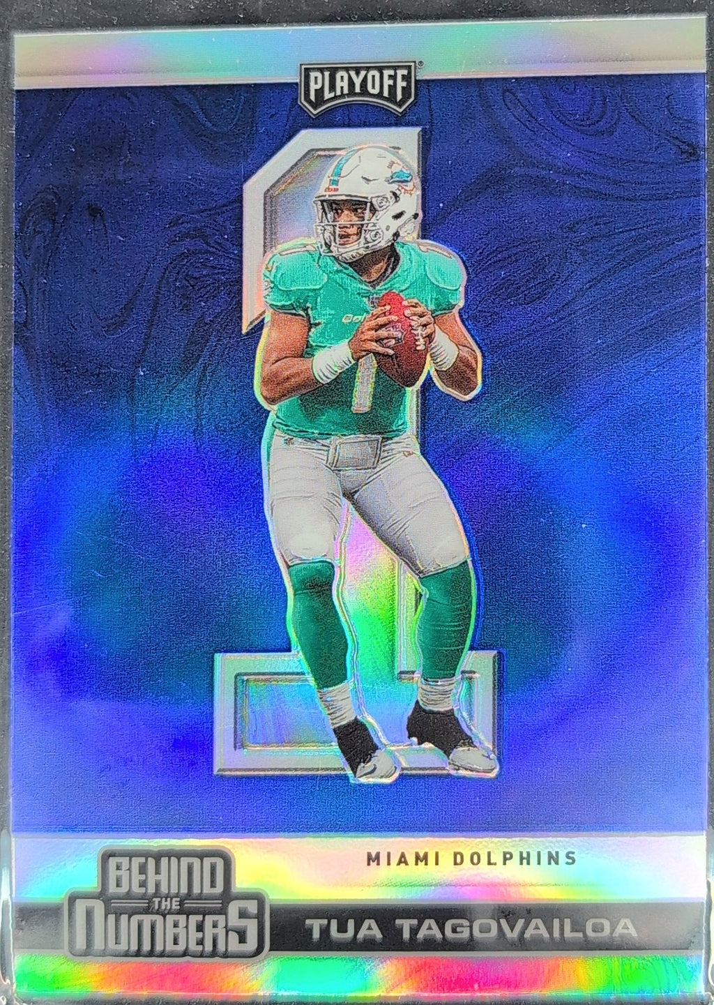 2020 Panini Playoff Tua Tagovailoa #BTN-25 Behind the Numbers Blue Miami Dolphins front