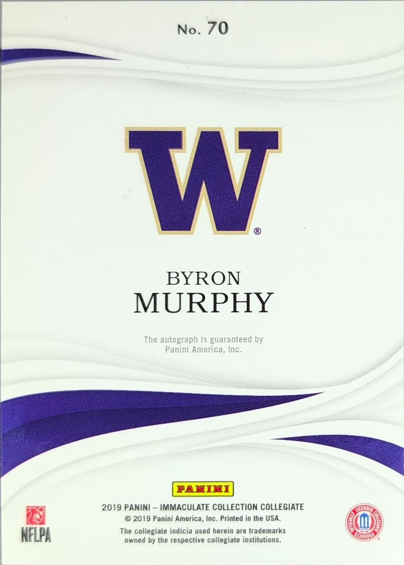 Byron Murphy 2019 Panini Immaculate Collection Collegiate #70 Red Washington Huskies - back image
