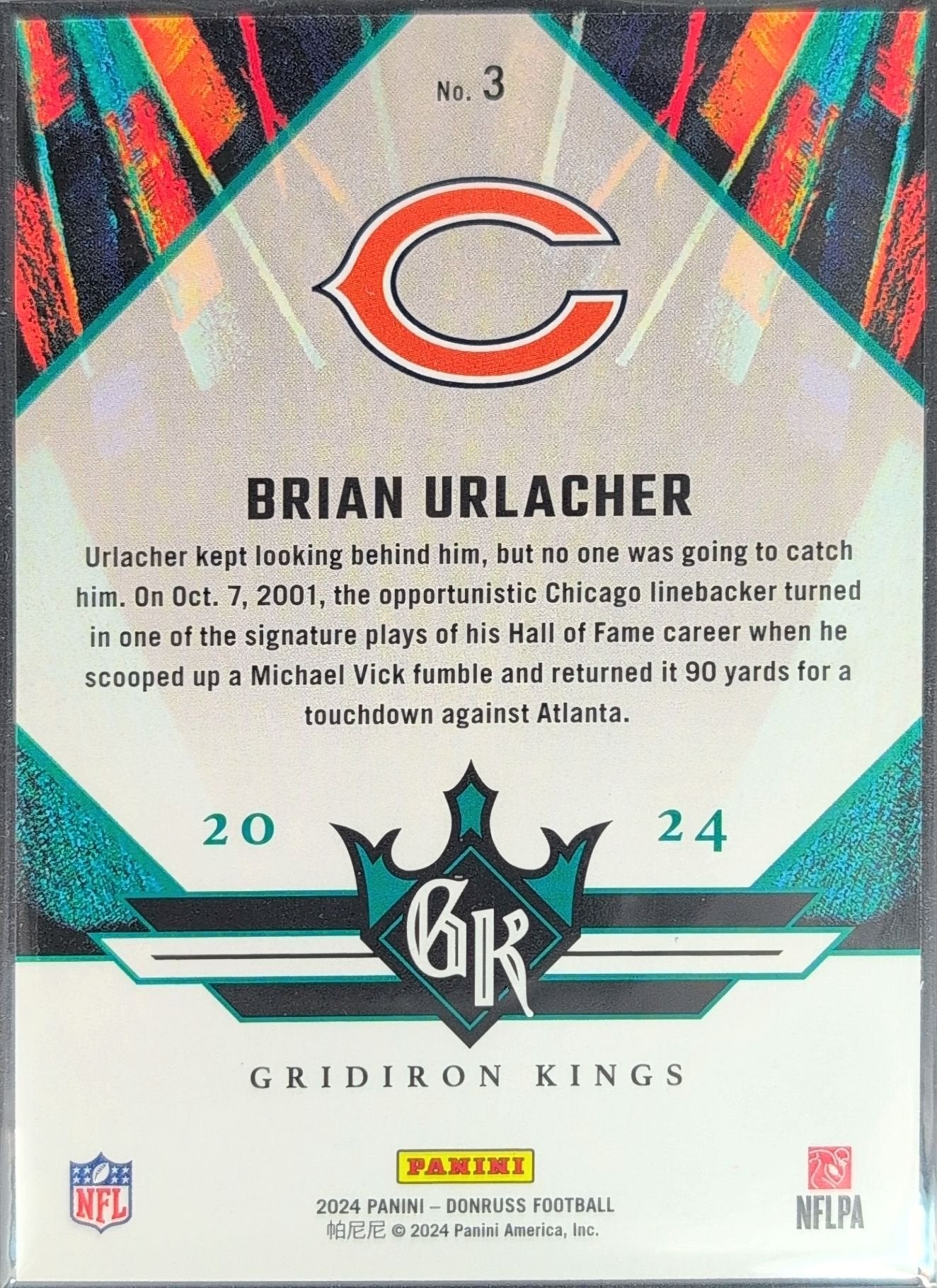 Brian Urlacher 2024 Donruss #3 All-Time Gridiron Kings Chicago Bears - back image
