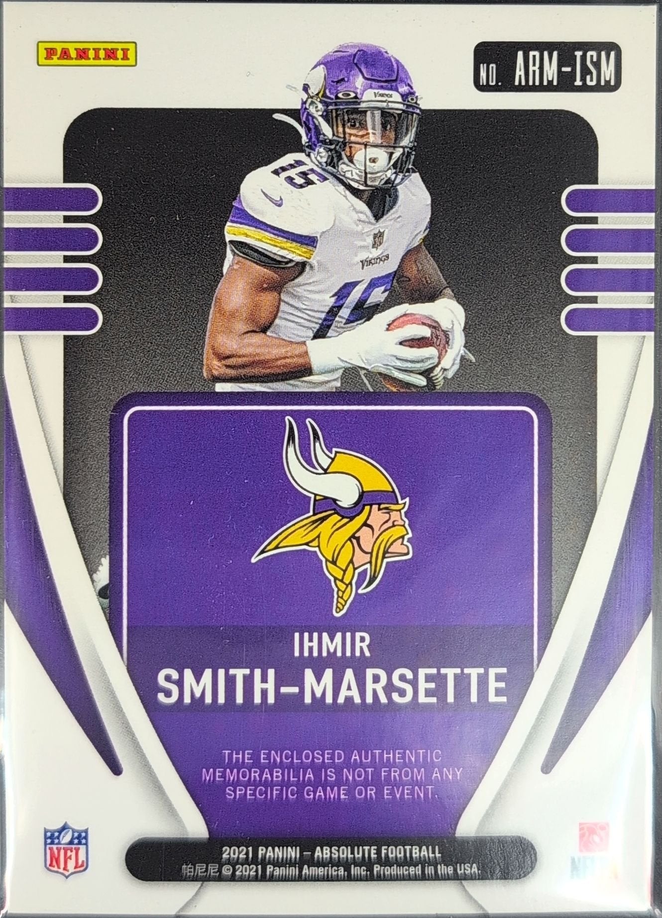 Ihmir Smith-Marsette 2021 Panini Absolute #ARM-ISM Absolute Rookie Materials Minnesota Vikings - back image