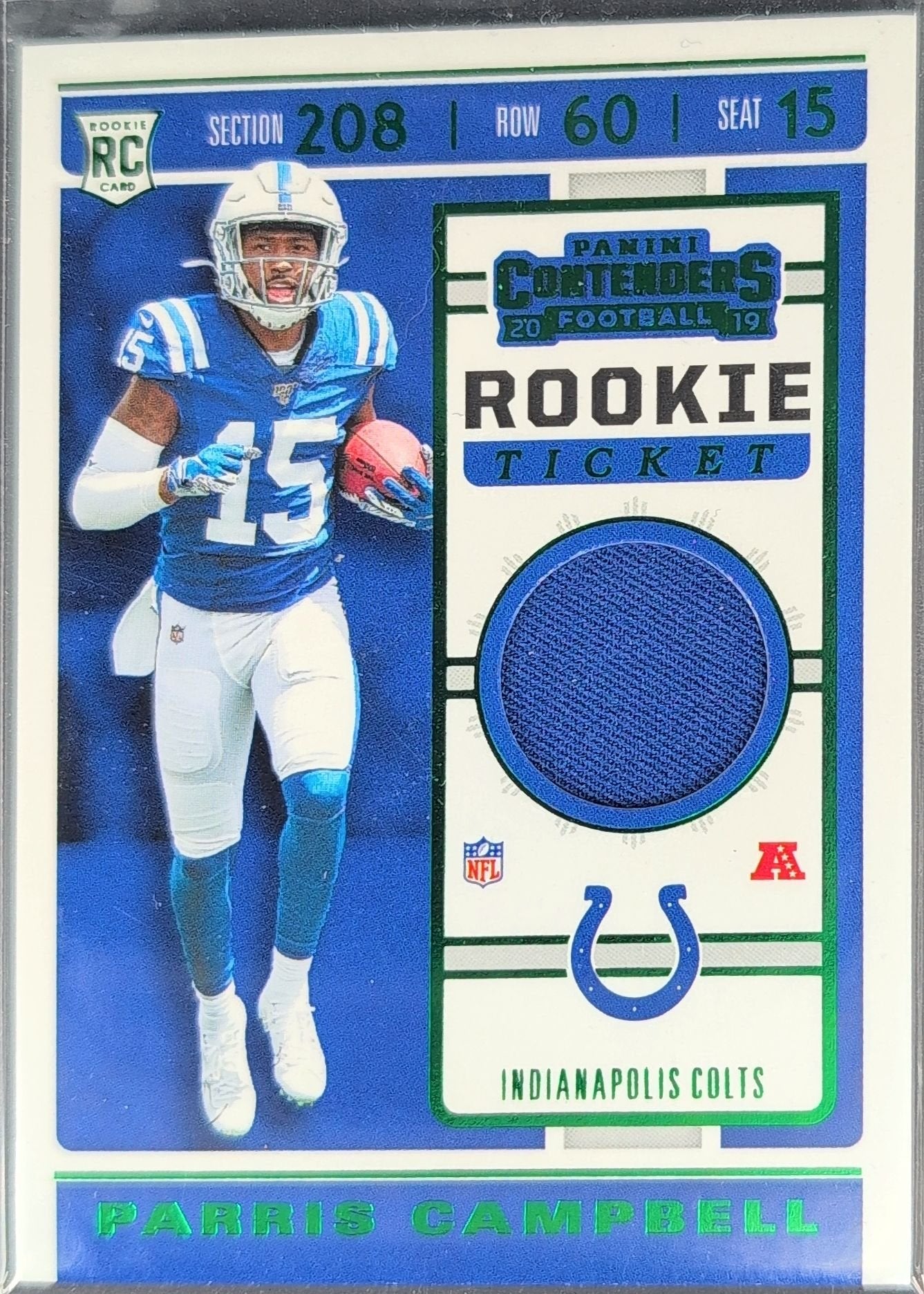 Parris Campbell 2019 Panini Contenders #RTS-17 Rookie Ticket Swatches Indianapolis Colts - front image
