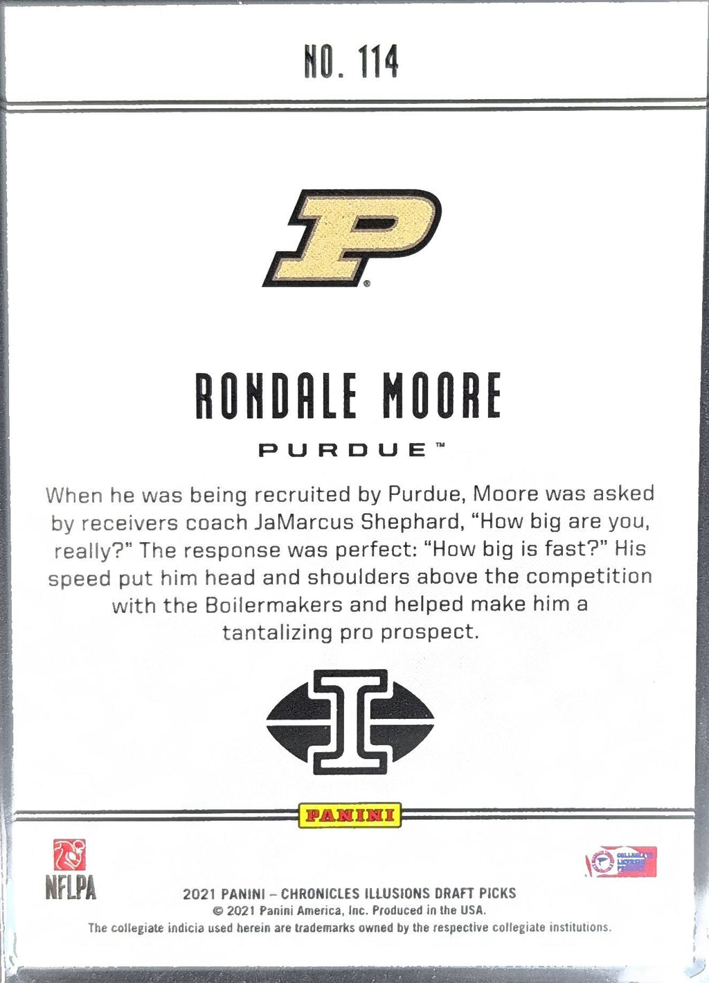 Rondale Moore 2021 Panini Chronicles Draft Picks #114 Purdue Boilermakers - back image