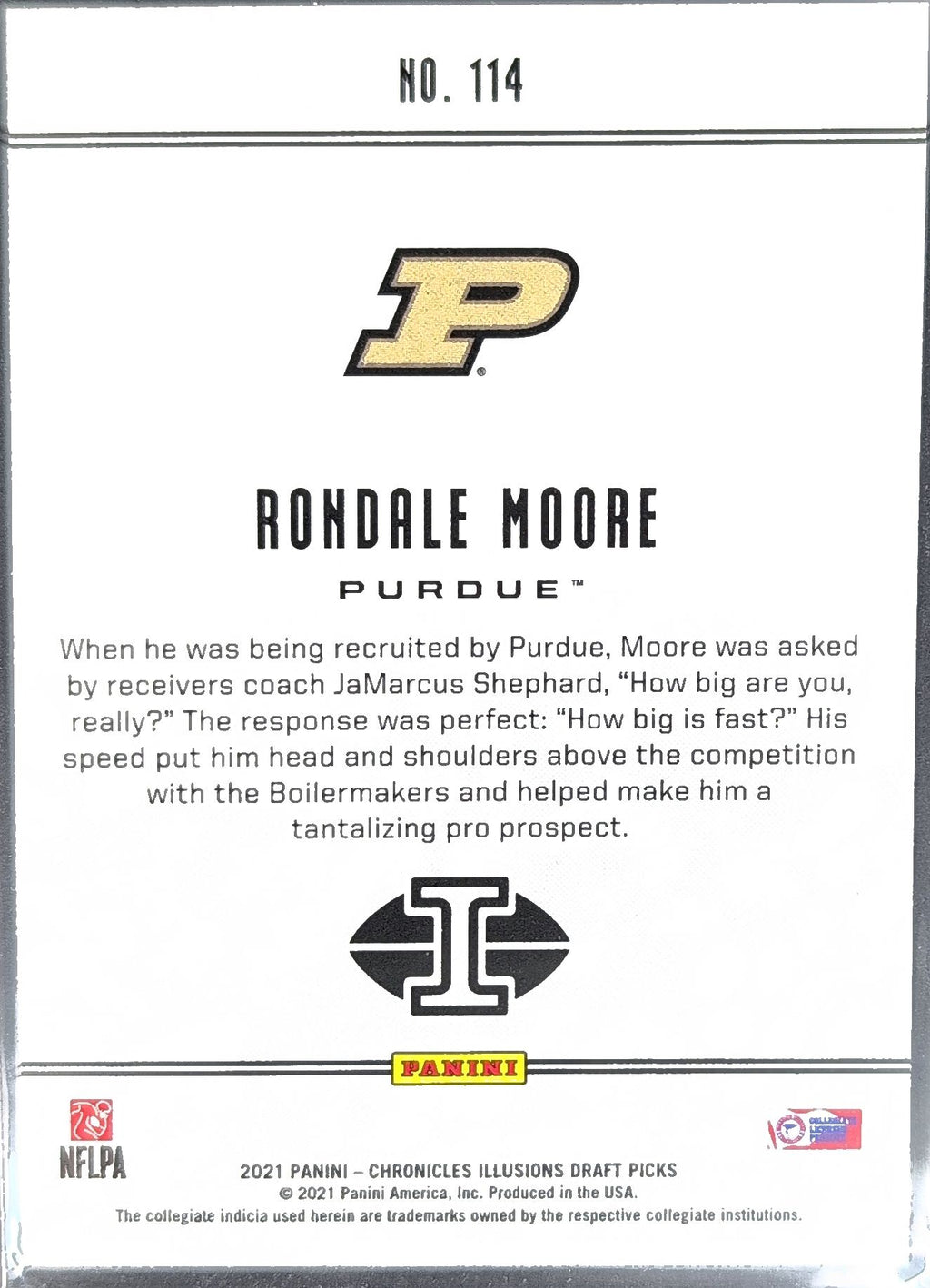 2021 Panini Chronicles Draft Picks Rondale Moore #114 Purdue Boilermakers back