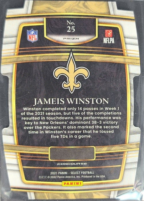 2021 Panini Select Jameis Winston #25 Green and Yellow Prizm Die Cut New Orleans Saints back