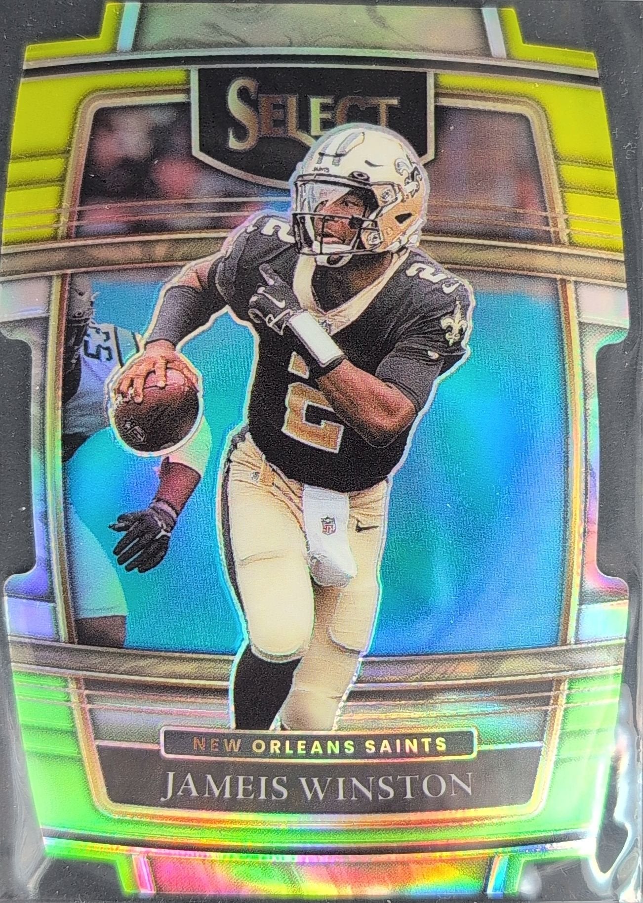 Jameis Winston 2021 Panini Select #25 Green and Yellow Prizm Die Cut New Orleans Saints - front image