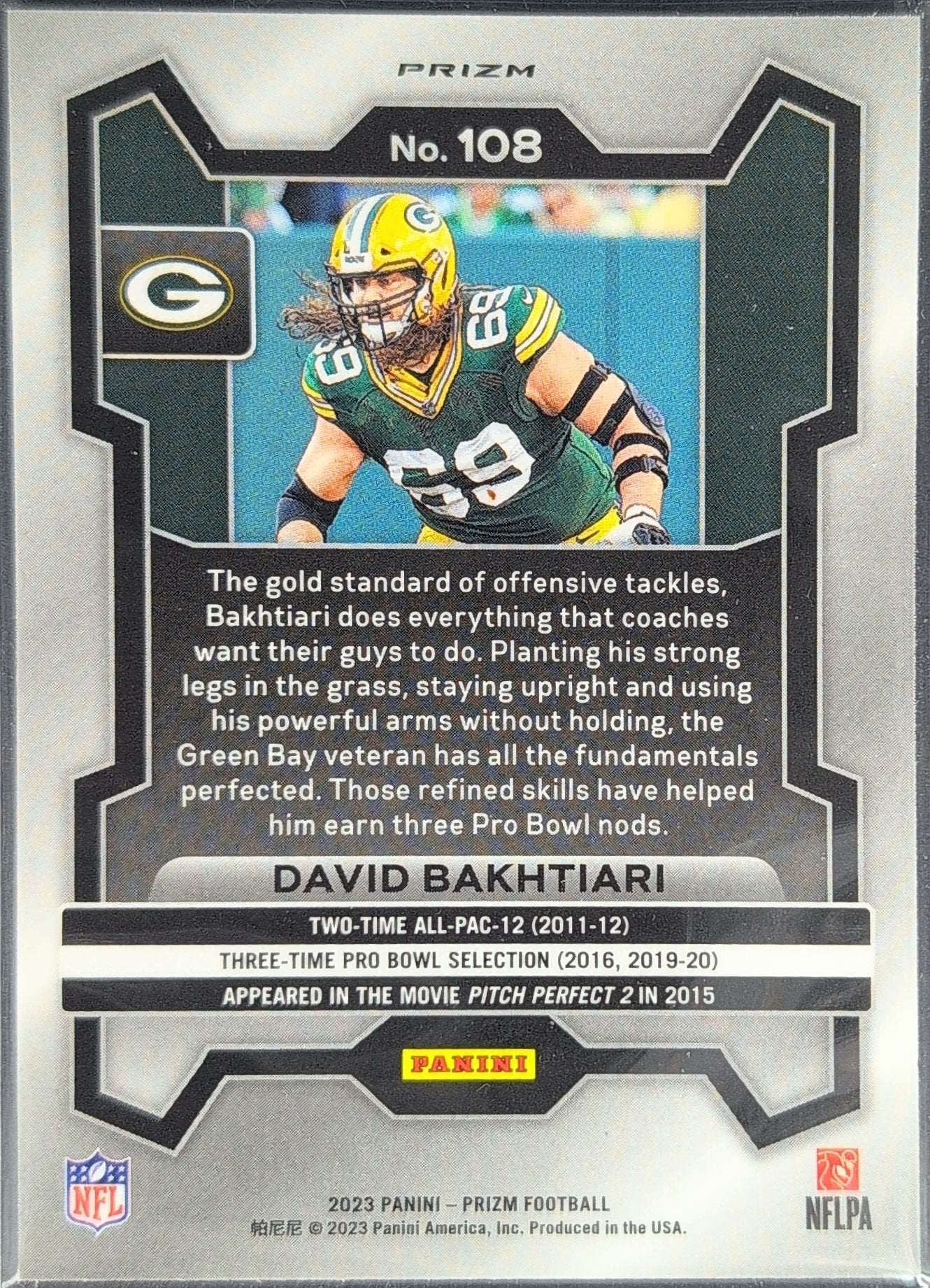 David Bakhtiari 2023 Panini Prizm #108 Orange Lazer Green Bay Packers - back image