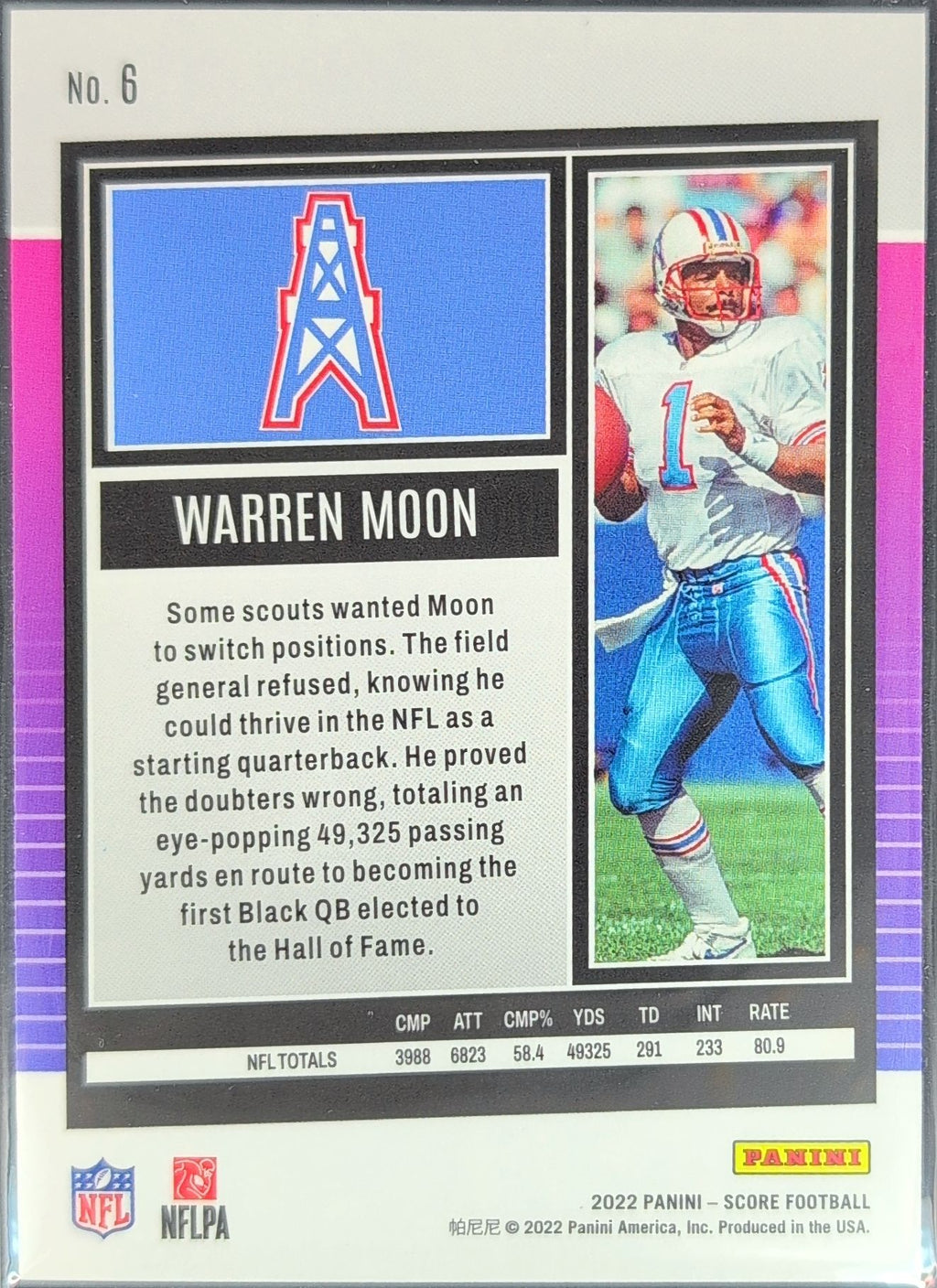2022 Score Warren Moon #6 Gold Houston Oilers back