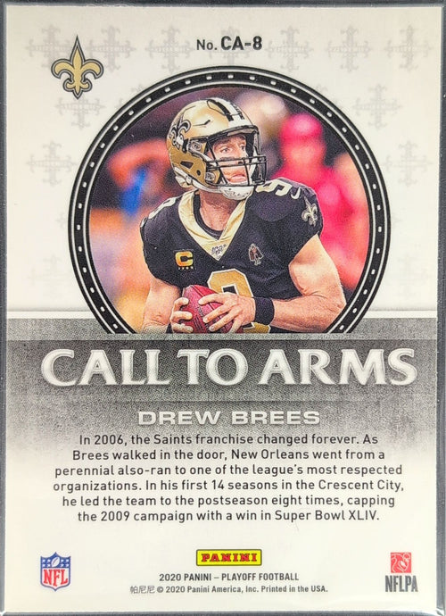 2020 Panini Playoff Drew Brees #CA-8 Call to Arms New Orleans Saints back