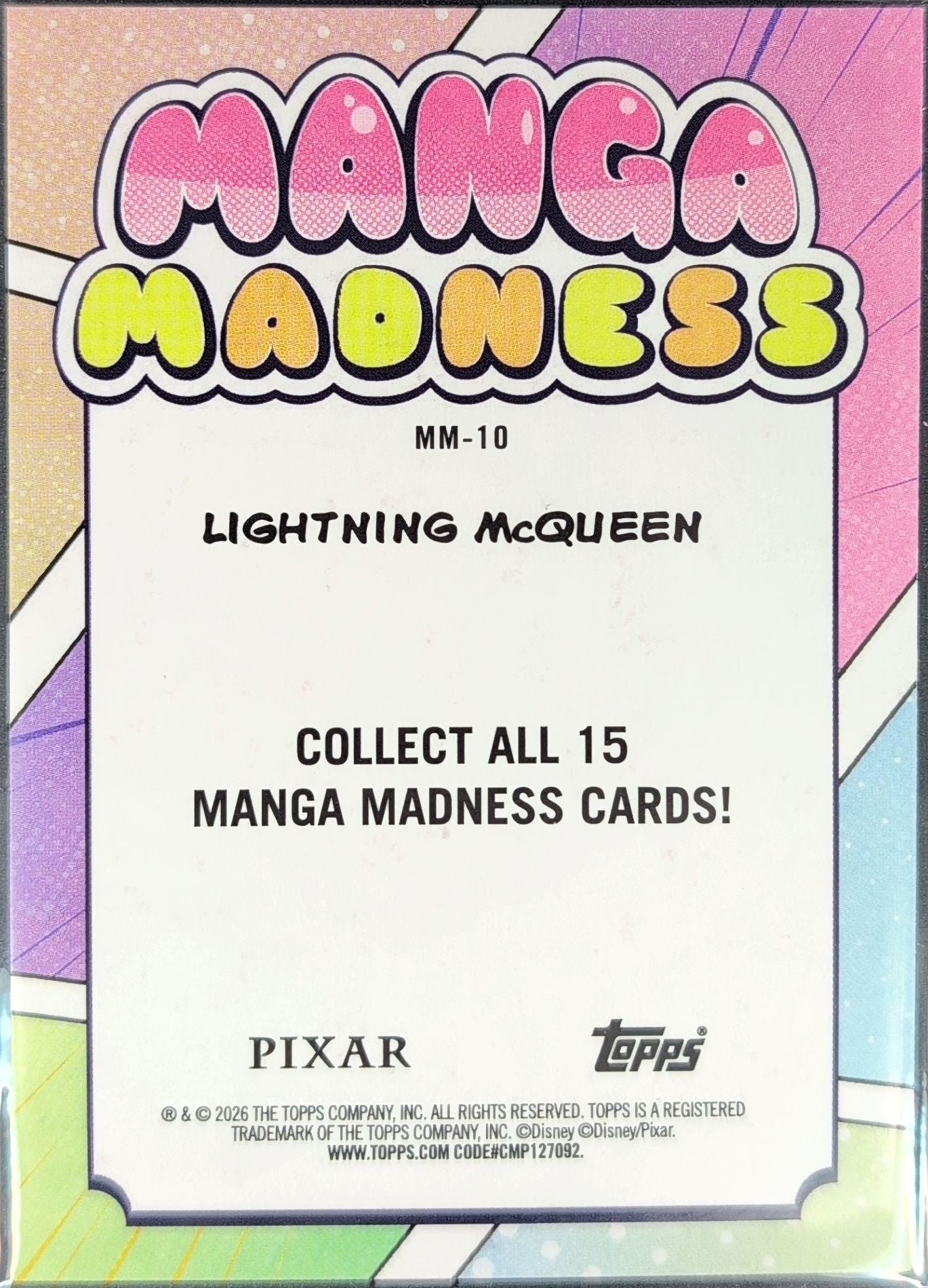 2026 Topps Disney Neon Lightning McQueen #MM-10 Manga Madness back