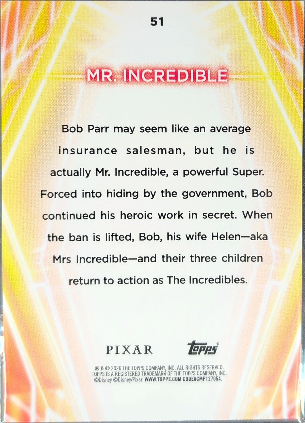 2026 Topps Disney Neon Mr. Incredible #51 Diamante back