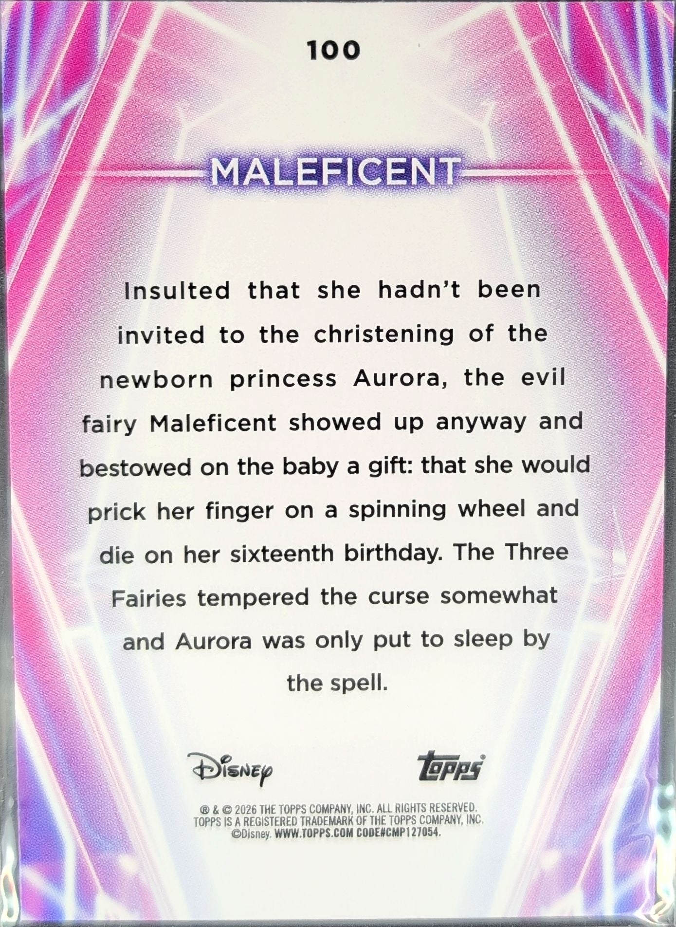 2026 Topps Disney Neon Maleficent #100 Pink/Green/Blue SN /150 back