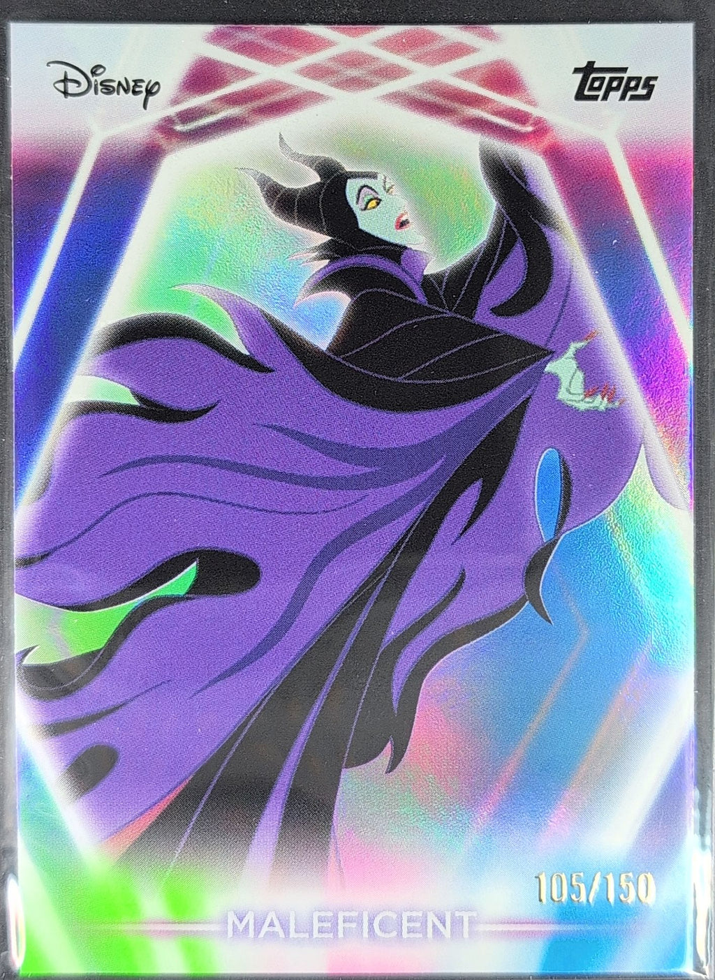 2026 Topps Disney Neon Maleficent #100 Pink/Green/Blue SN /150 front